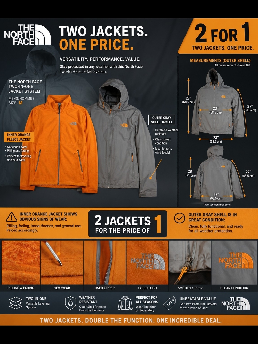 The North Face Men’s 2-in-1 Orange Fleece and Gray Shell Jacket #YEFCOT